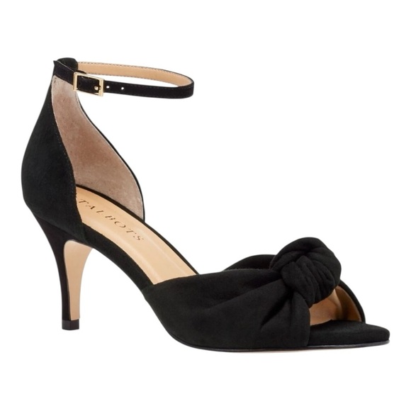 Talbots Lakia Black Suede Ankle Strap Sandals 8.5 | Knotted Heels - Picture 2 of 8